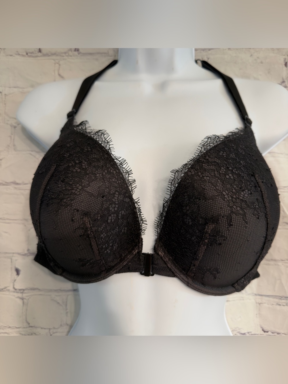 Victoria's Secret Black Front-Closure Lace Up Back Push-Up Bra 38D